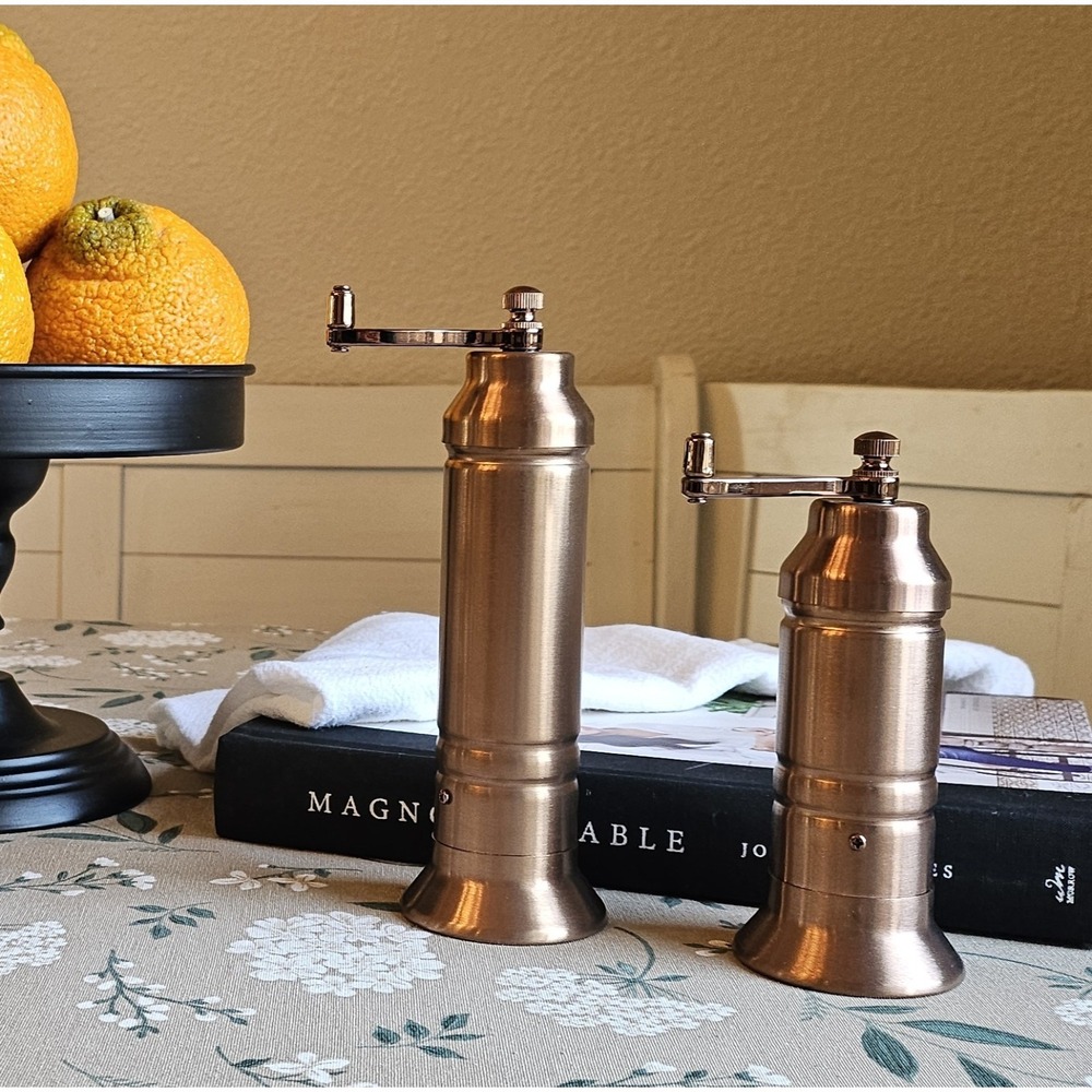 Salt Pepper Magnolia Mill/Grinder Set 2 Refillable Copper Adjustable NWOT 873